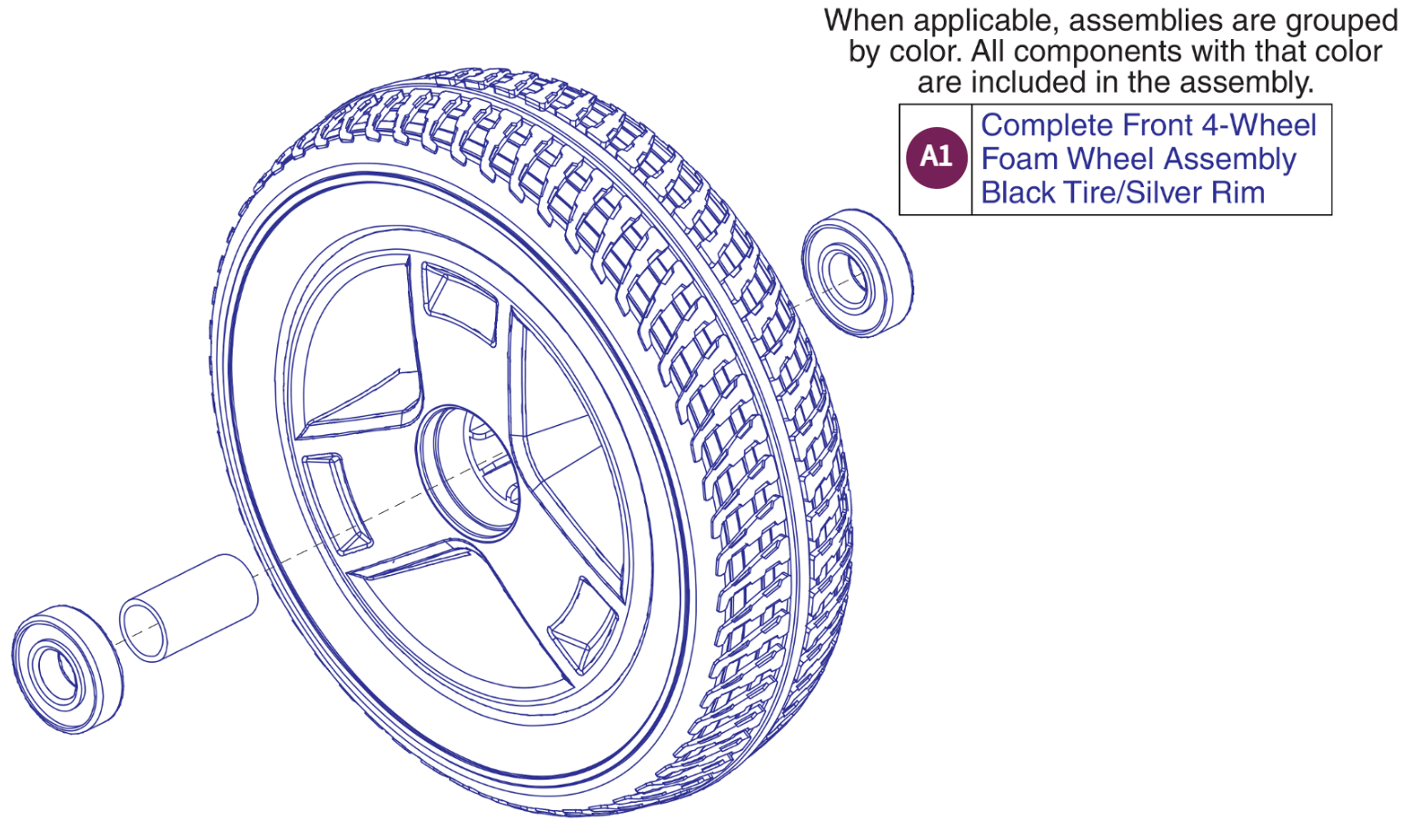 Front Wheel Assy, 4 Wheel, GoGo Sport