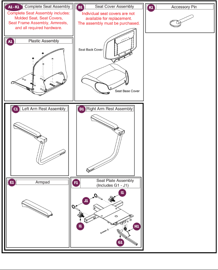 Seat Assy,Jazzy ZTS (models ending in 1001&1002)