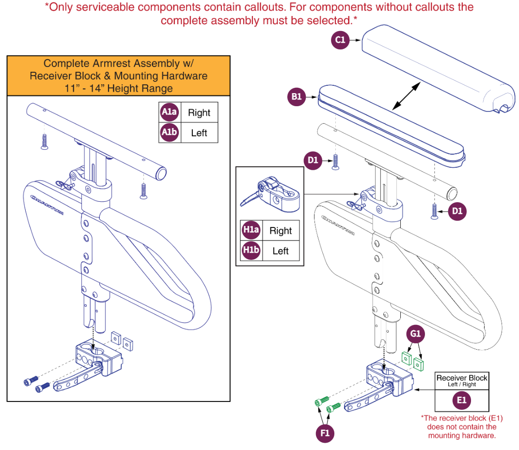 Full Lgth, Single Post, Ht AdjArmrest, 11"-14",TB3