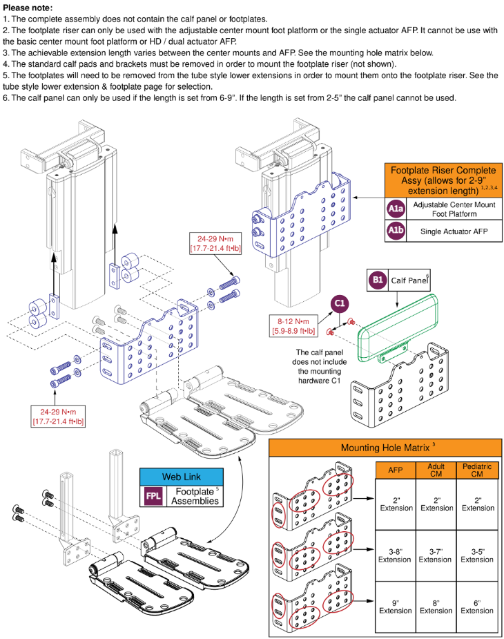 Footplate Riser,2"-9" Lower Extensions ,Tapered