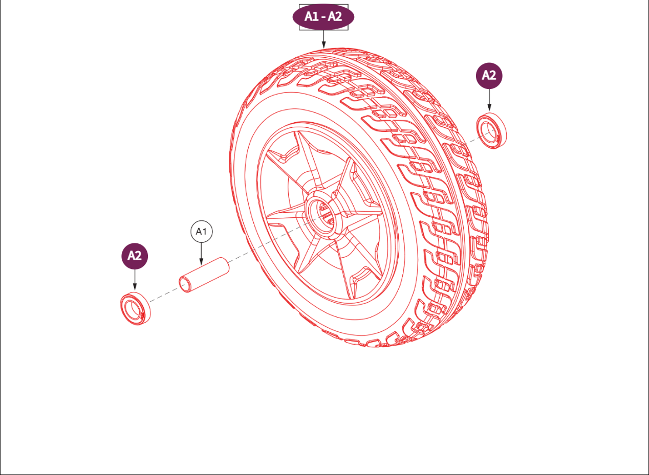 3 Wheel Assy, Black Tire/Silver Rim