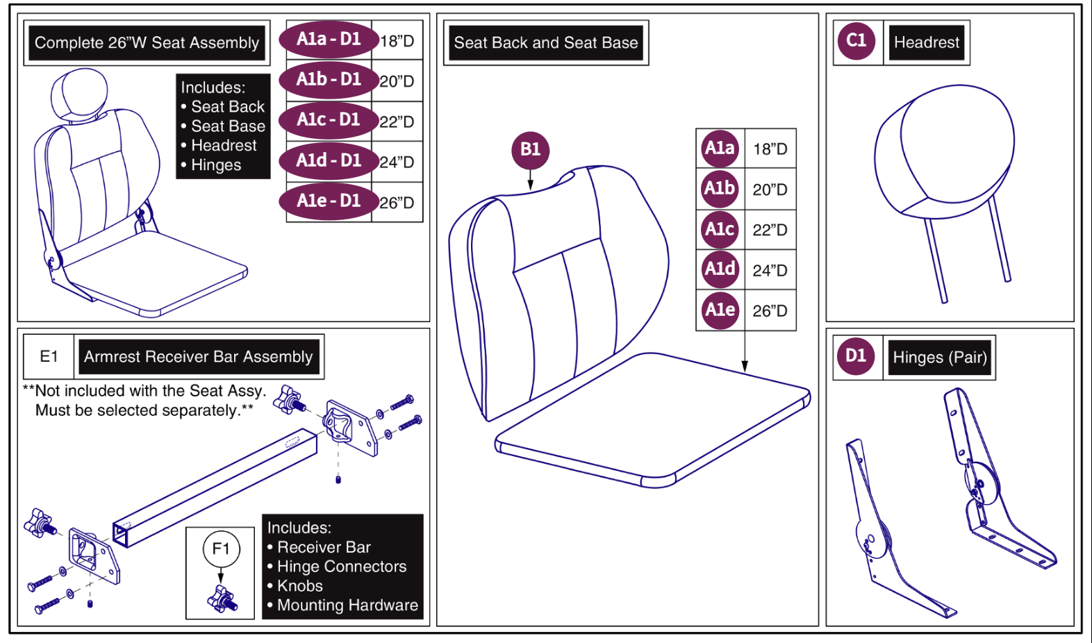 26"W Hi-Back Vinyl, SolidSeatPan, DLX Contour