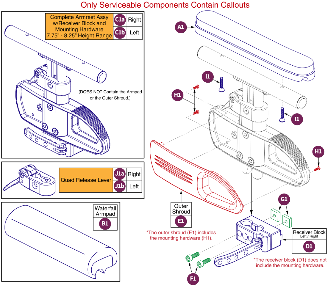 Single Post Peds Ht Adju Armrest,7.75-8.25"H,TB3