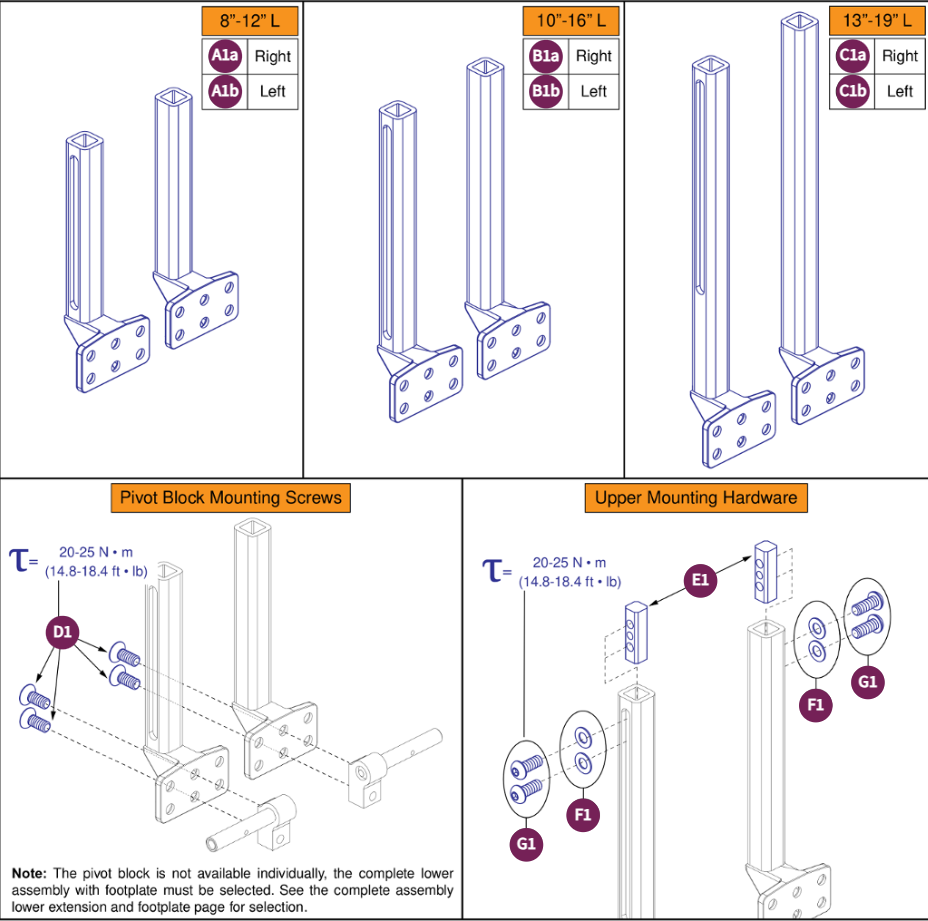 AFP & Center Mount Lower Extensions, No Footplates