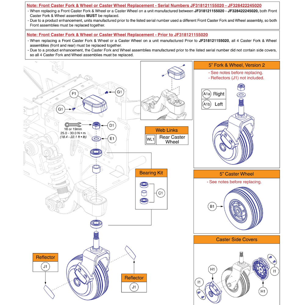 Complete Rear Caster Arm Assembly, 6" Wheels