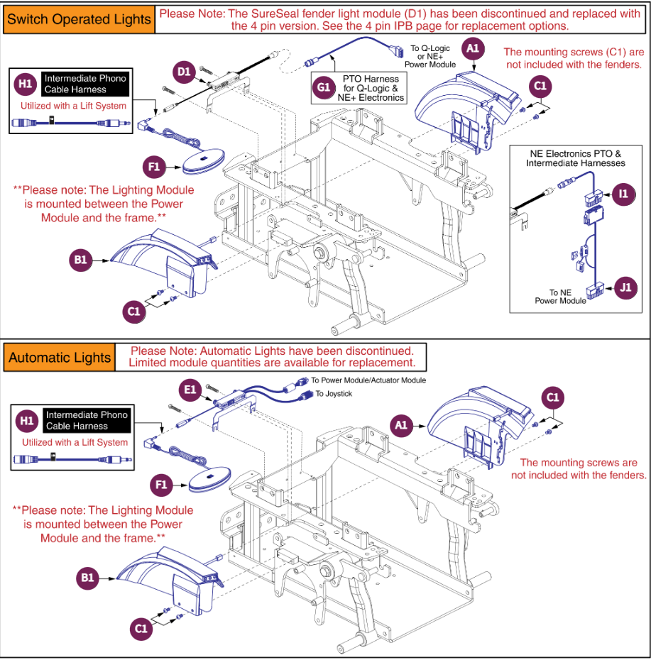 Fender Shrouds w/Lights,SureSeal Module,Q6 Edge HD