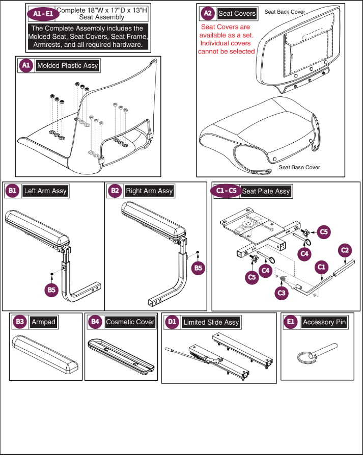 Molded Seat Assy, w/ Height Adjustable Arms
