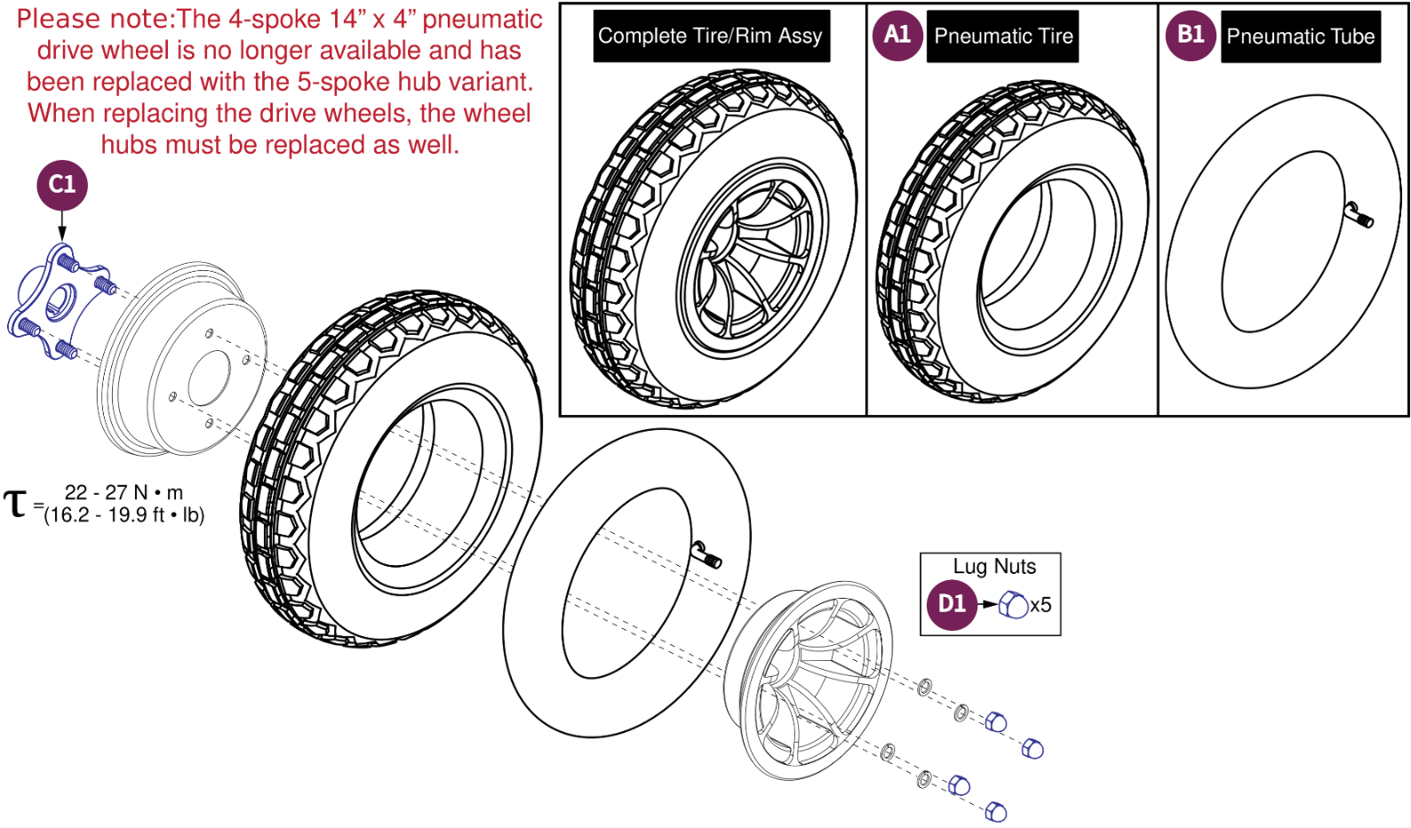 Pneumatic DW 4 Spoke Black Rim/Black"Knobby" Tire
