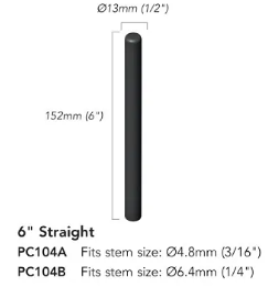 Bodypoint 6 inch Straight Joystick Handle with Flex Shaft pic and dimensions