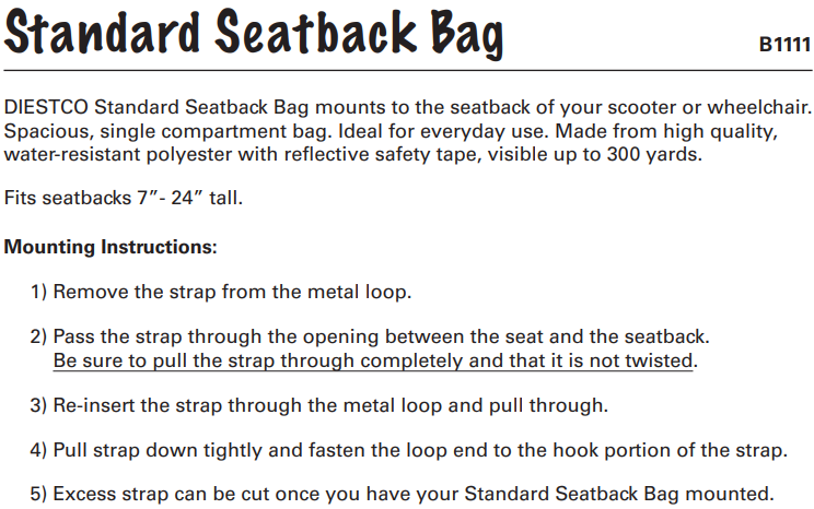Standard Seatback Bag mounting instructions