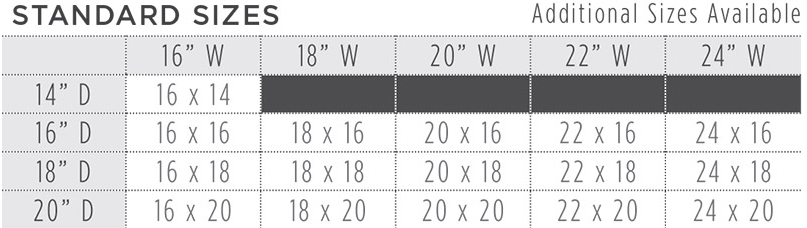Curve Seat Cushion sizes