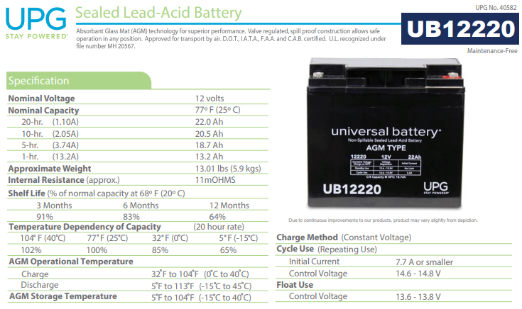 universal lead acid battery specs