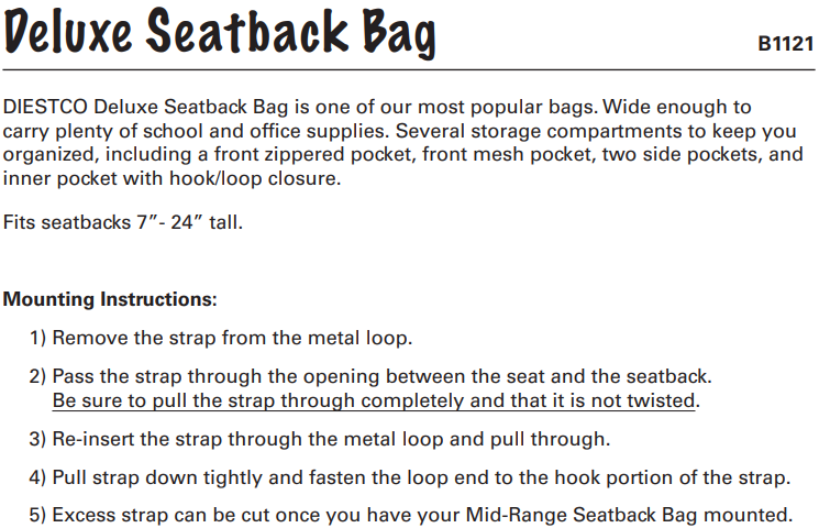 Deluxe Seatback Bag mounting instructions