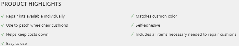 Repair Patch Kit highlights