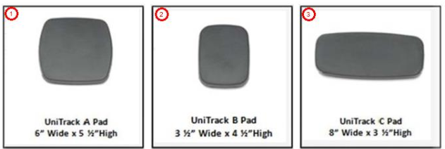 UniTrack Support Pads A,B,C dimensions