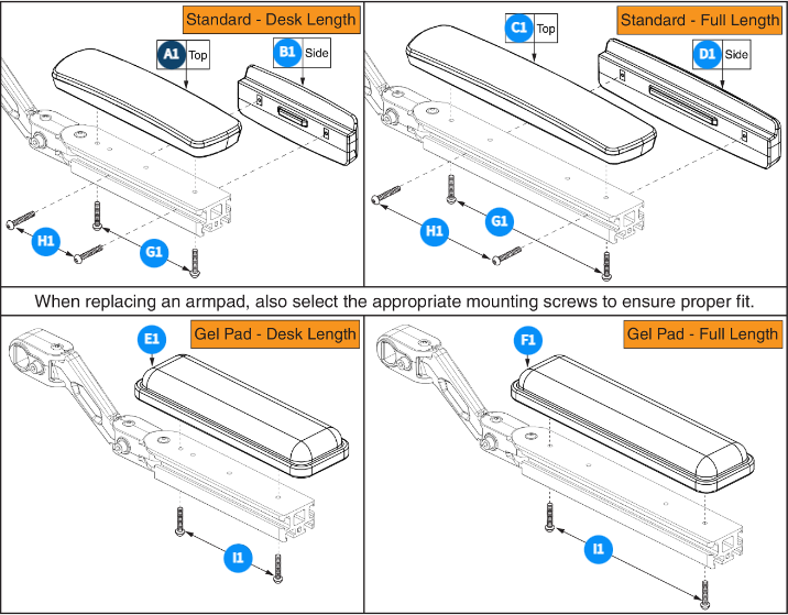 Armpads/Standard and Gel Pads, Desk and Full Length schematics