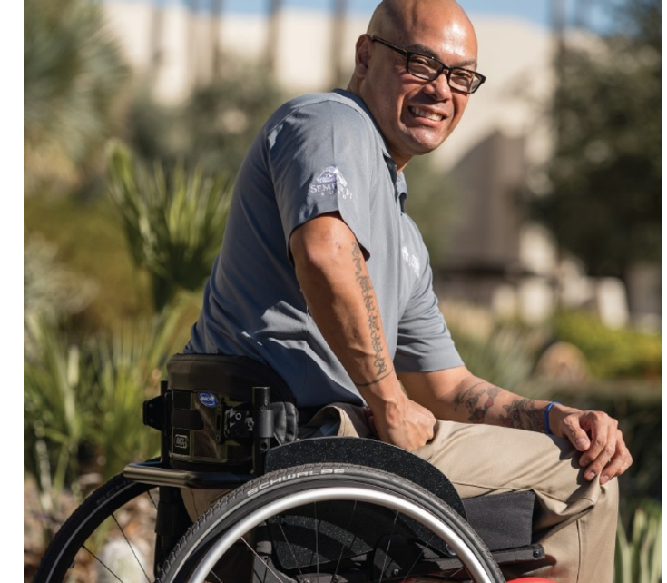 Man with Matrx MX2 backrest on wheelchair