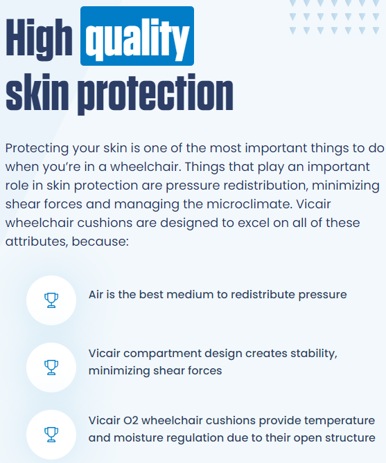 Vicair wheelchair cushions skin protection