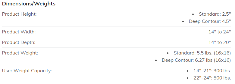 Dimensions and Weight