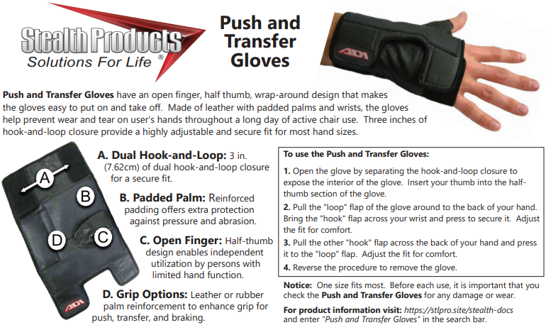 ADI Push and Transfer Gloves features description