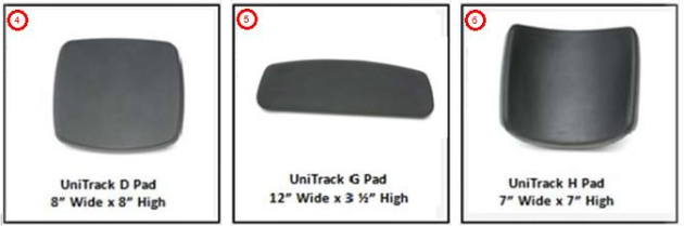 UniTrac support pads D,G,H dimensions