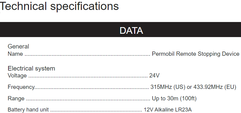Remote Stop System specs