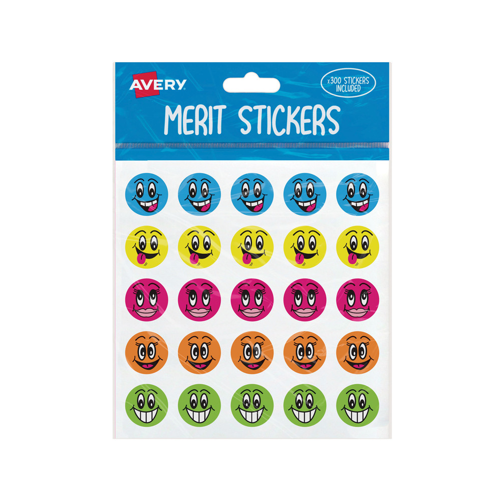 AVERY MERIT STICKERS SMILEY FACES ROUND 22MM, PKT 300 - Qizzle