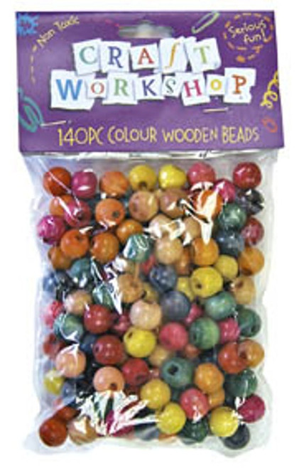 COLOUR ROUND WOODEN BEADS, PKT 140