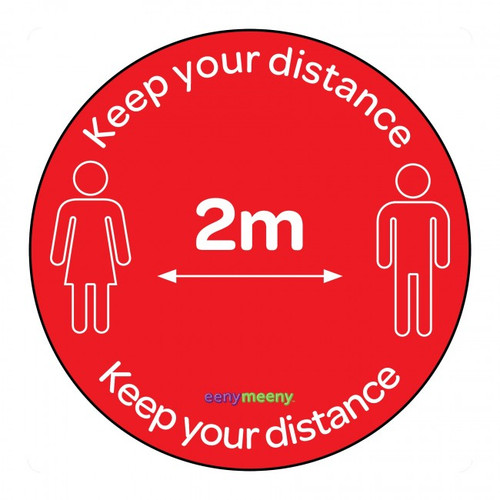 FLOOR STICKERS 300MM - KEEP YOUR DISTANCE (RED), PKT 10