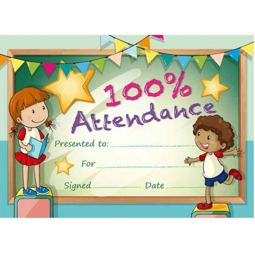 100% ATTENDANCE CERTIFICATES 20PK