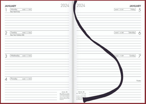 2024 DIARY A53 WEEK TO VIEW, (RED)