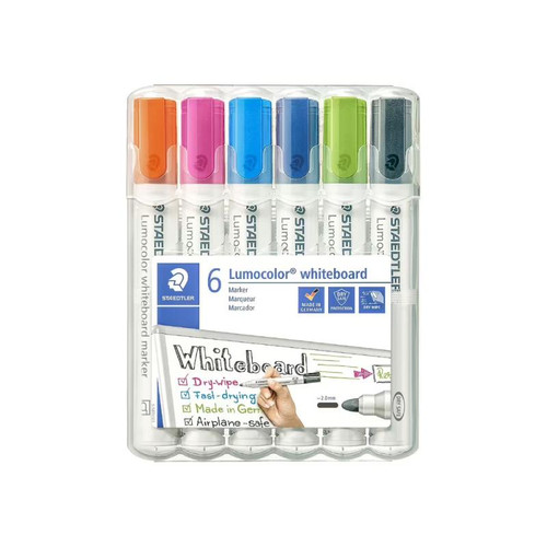 STAEDTLER LUMOCOLOR WHITEBOARD MARKERS BULLET, PKT 6 - BRIGHT