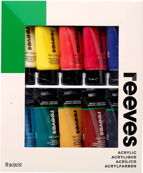 REEVES ACRYLIC PAINT PRIMARY 75ML, SET 10
