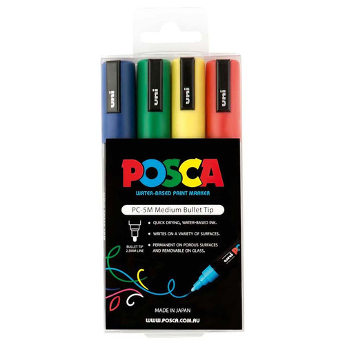 UNI POSCA MARKER PACK ASSORTED COLOURS PKT 4