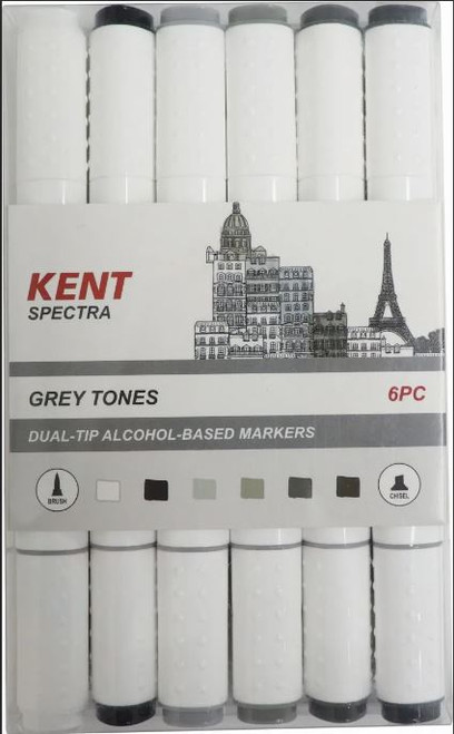 KENT SPECTRA GRAPHIC DESIGN MARKER SET - GREY TONES, SET 6