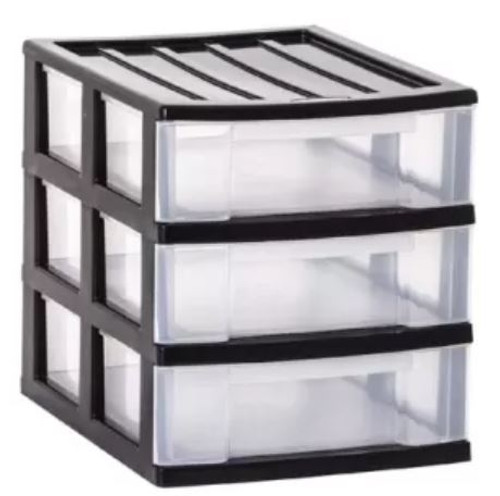 TAURUS A4 DESK ORGANISER 3 DRAWER, BLACK