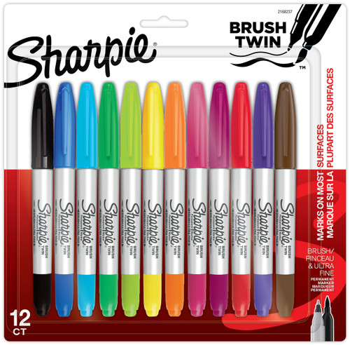 SHARPIE TWIN BRUSH MARKERS, SET 12