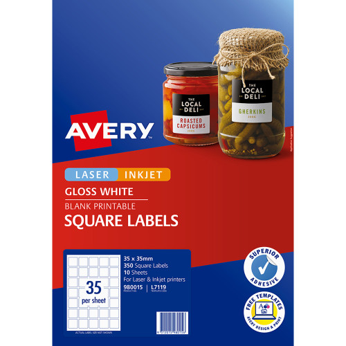AVERY SQUARE GLOSSY LABELS L7119, PKT 10