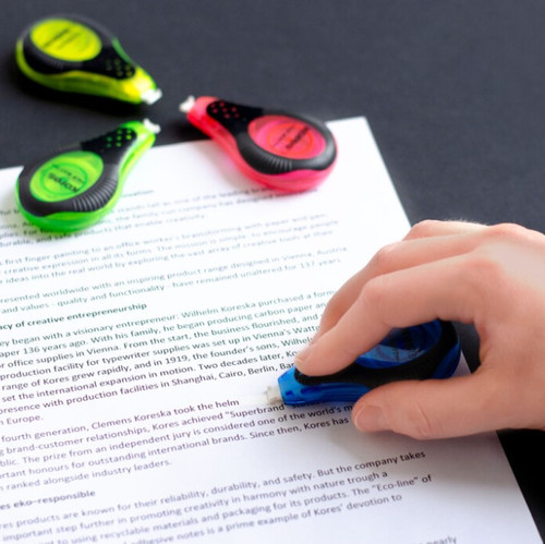 KORES 2WAY NEON CORRECTION TAPE (ASSORTED COLOURS)