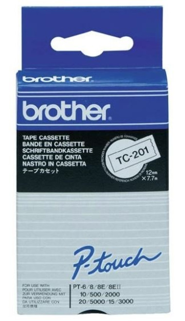 BROTHER P-TOUCH TAPE TC201 12MM X 8M BLACK ON WHITE