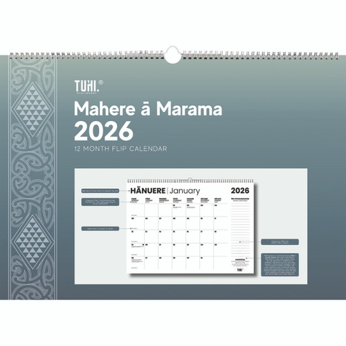 TUHI CALENDAR ONE MONTH TO VIEW BILINGUAL ENGLISH/MAORI A2 2026