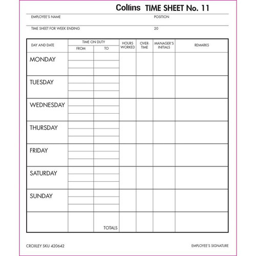 COLLINS TIME SHEETS NO.11