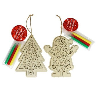 CRAFT XMAS WOODEN COLOUR-IN ORNAMENTS 14.5CM (PKT 2)