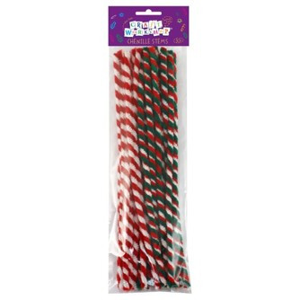 CRAFT CHENILLE PIPE CLEANERS' RED, WHITE, GREEN ASSORTED (PKT 30)