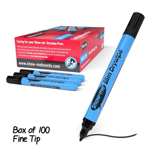 SHOW-ME DRYWIPE PENS FINE TIP, BOX 100 (BLACK)