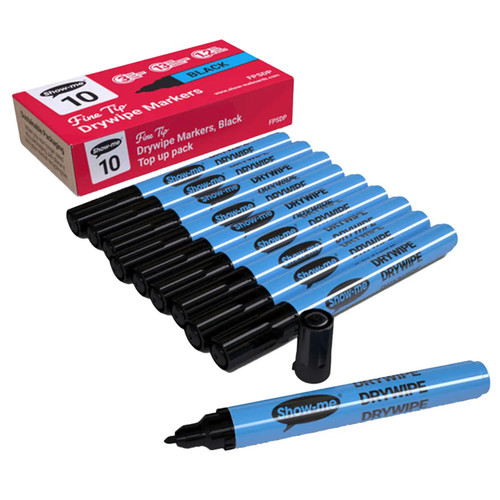 SHOW-ME FINE TIP WHITEBOARD MARKERS - BLACK (BOX 10)