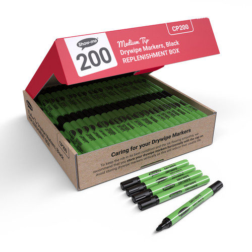 SHOW-ME MEDIUM TIP MARKERS - BLACK (BOX 200)