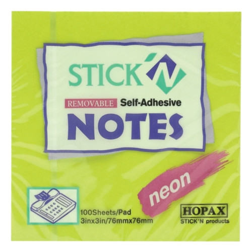 ADHESIVE NOTE 76 X 76MM NEON GREEN