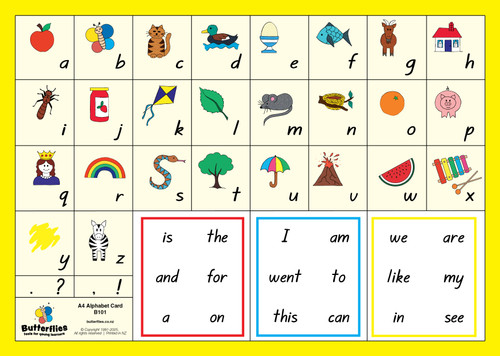 BUTTERFLIES A4 ALPHABET CARD (YELLOW)