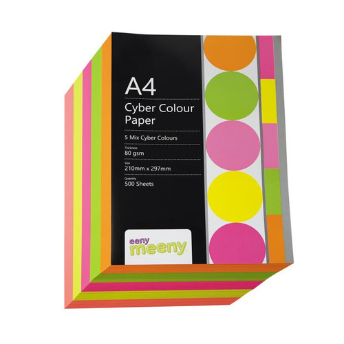 A4 CYBER COLOURED PAPER PACK 80GSM, 500 SHEETS